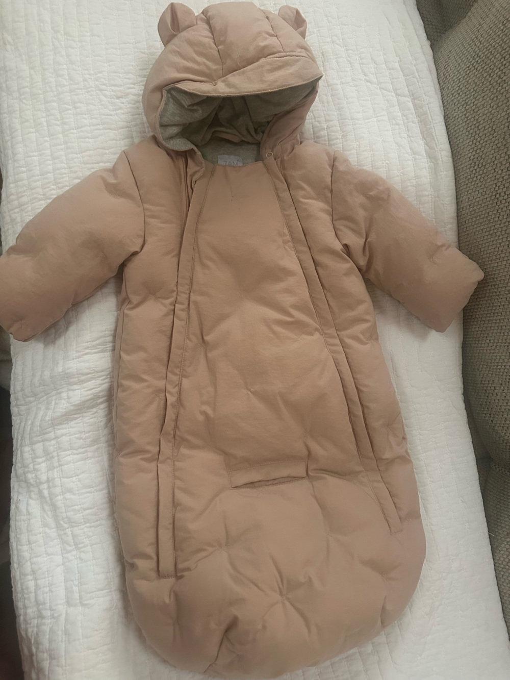 Blush Baby Puffer Bunting with Hooded ears. 3/6 months. 7AMEnfant.